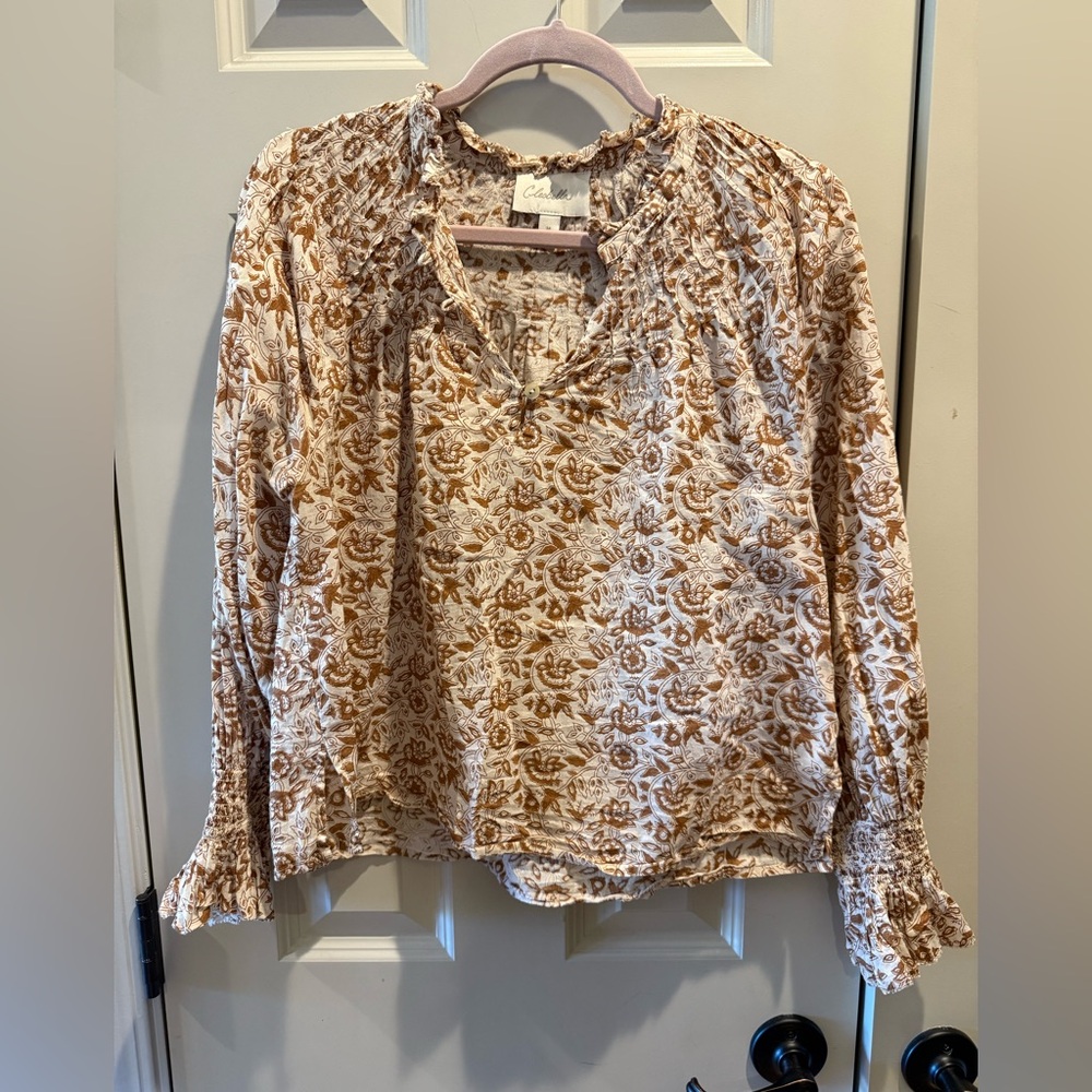 Cleobella Brown and Cream Floral Blouse
